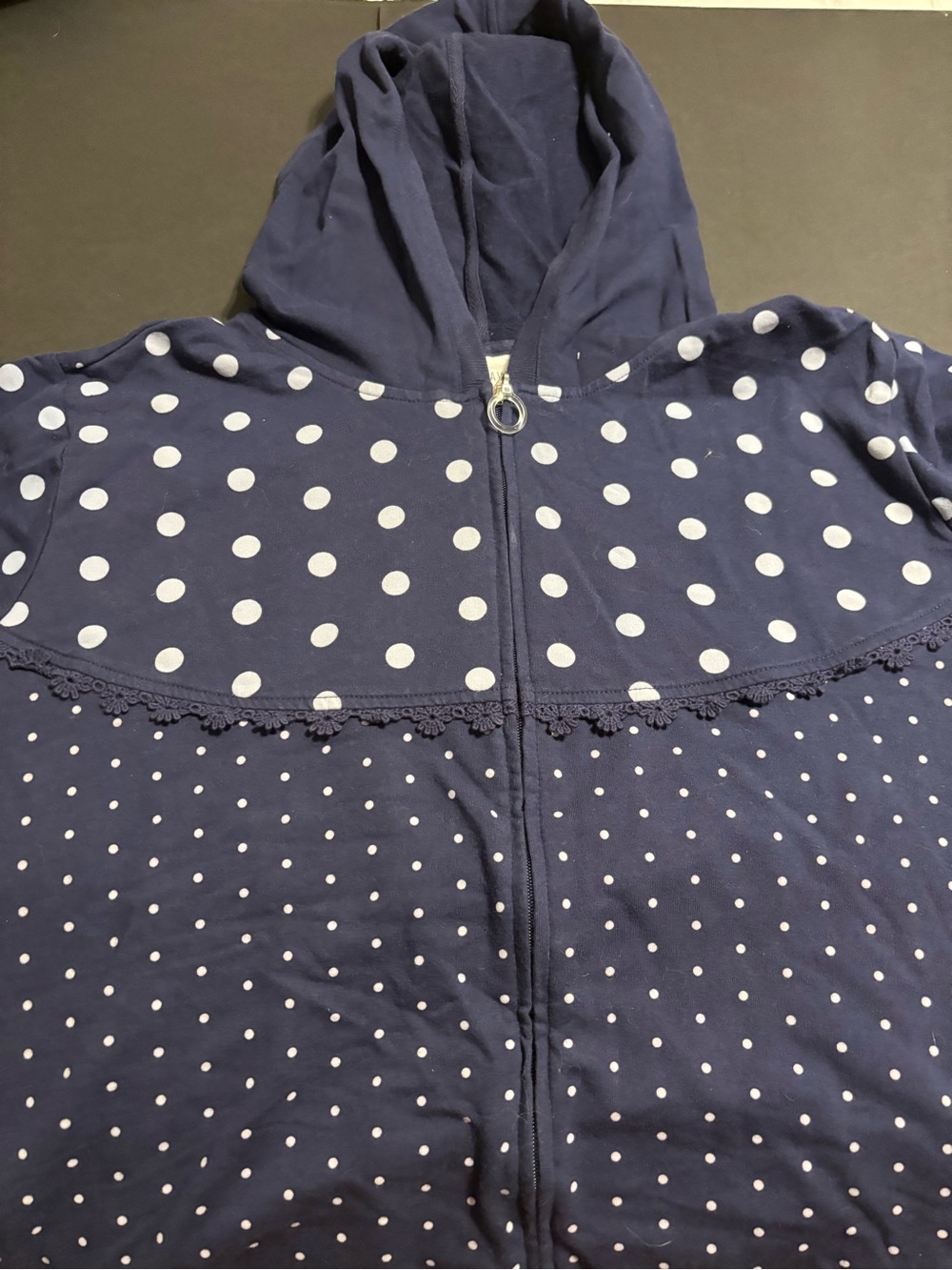 Sport Savvy 3X Navy White Polka Dot Zip Hoodie Jacket Lace Trim NWOT
